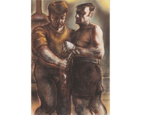 § PETER HOWSON (SCOTTISH B.1958)  BEFORE THE FIGHT  Pastel  46cm x 30.5cm (18in x12in)