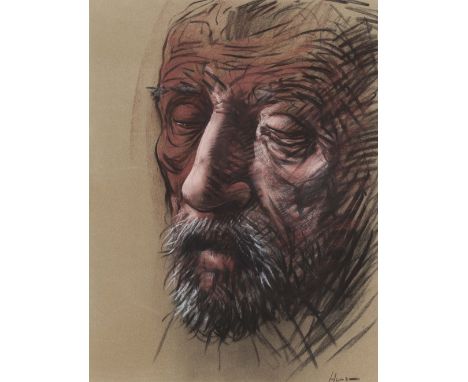 § PETER HOWSON O.B.E. (SCOTTISH B.1958)  STUDY FOR THE PENITENT PETER  Signed, pastel on tinted paper  58.5cm x 44cm (23in x 