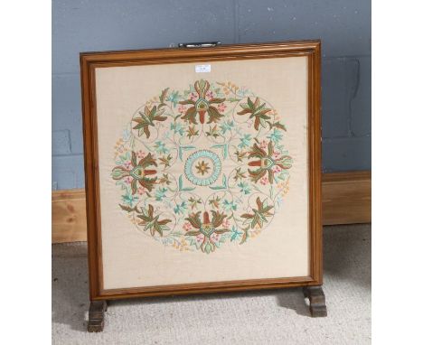 20th century needlework firescreen with a foliate decorated panel, 67cm high 57cm wide&nbsp;
