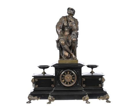 A FRENCH BLACK SLATE AND GILT METAL MOUNTED MANTEL CLOCKCIRCA 1860The eight-day bell striking movement stamped with a Vicenti