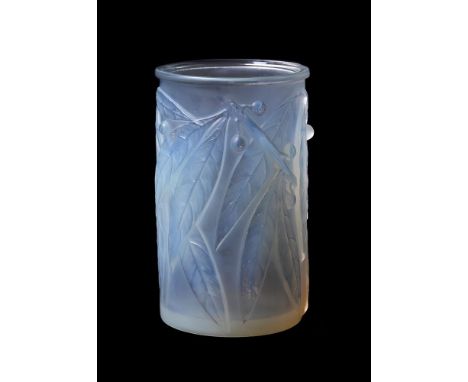 LALIQUE, RENE LALIQUE, LAURIER, AN OPALESCENT GLASS VASESECOND QUARTER 20TH CENTURYThe cylindrical body decorated with laurel
