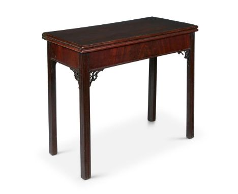 A GEORGE III MAHOGANY CARD TABLECIRCA 1780The folding top enclosing a baize playing surface, the moulded frieze on moulded sq