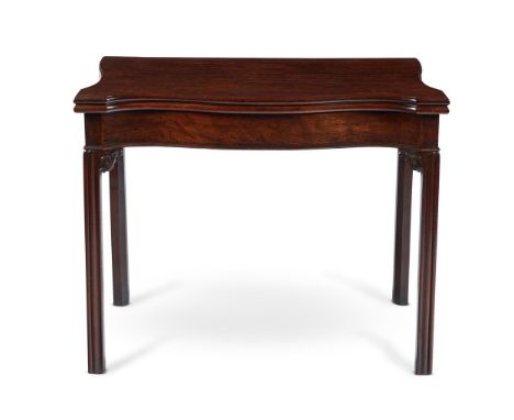 A GEORGE III MAHOGANY CARD TABLECIRCA 1780, IN THE MANNER OF THOMAS CHIPPENDALE Of serpentine outline, with bead moulded edge