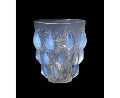 LALIQUE, RENE LALIQUE, RAMPILLON, AN OPALESCENT GLASS VASESECOND QUARTER 20TH CENTURYThe tapering body applied with cabuchons