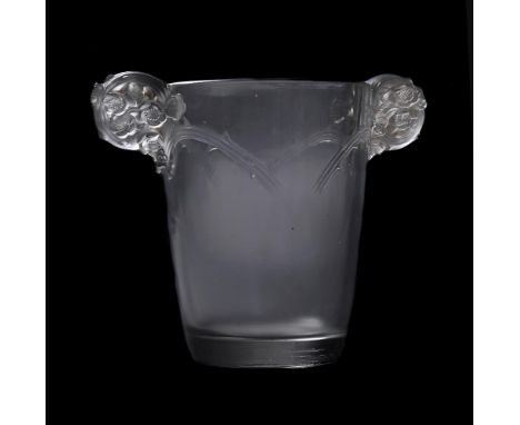 LALIQUE, RENE LALIQUE, CHAMARANDE A CLEAR AND FROSTED GLASS VASESECOND QUARTER 20TH CENTURYThe twin projecting handles modell