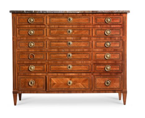 Y A LOUIS XVI TULIPWOOD, SYCAMORE AND PARQUETRY COMMODESTAMPED J.H. HESLING, CIRCA 1780Stamped on each front corner of the co