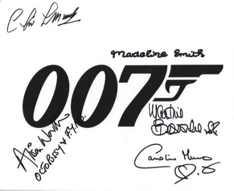 Multi signed 10x8 007, James Bond promo photo. This collectable item features signatures from James Bond actors including Mad
