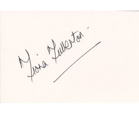 Fiona Fullerton signed 6x4 orange card. Fullerton is known as playing Bond girl KGB spy Pola Ivanova in the 1985 James Bond f