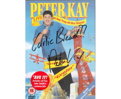 Peter Kay signed DVD sleeve from his comedy tour complete with DVD. This lovely signature is inscribed with Kays famous catch