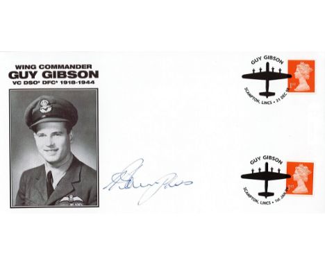 WW2 Harry Humphries Signed Wg Cmdr Guy Gibson First Day Cover. 10 of 12 Certified Copies. Two First Class British Stamps with