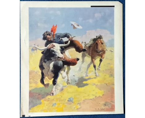 William R Leigh signed coloured print Bull Riding. Approx 22 x 24. Print number: 834. Good condition. All autographs come wit