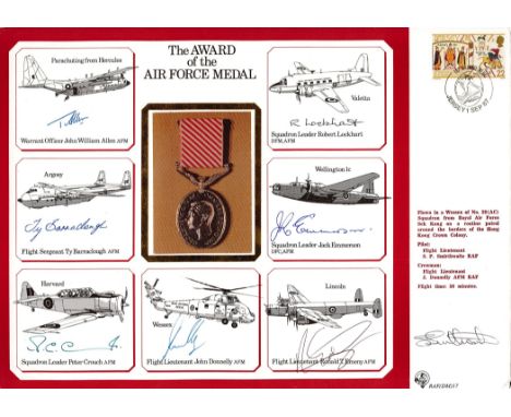 WW2 Multi Signed 'The Award of the Air Force Medal' RAF, DM, 17 Cover. Signatures include W/O John Allen AFM, Flt Sgt Ty Barr