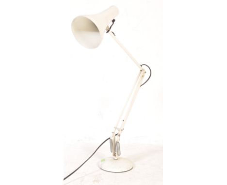 A Herbert Terry retro 20th century white Anglepoise desk lamp having terraced base and in white colourway. Together with an e