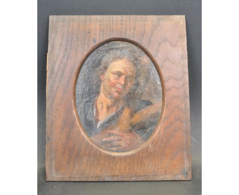 A 19th century Victorian miniature oil on canvas portrait study painting of a man set within a oak frame. Measures 20cm x 18c