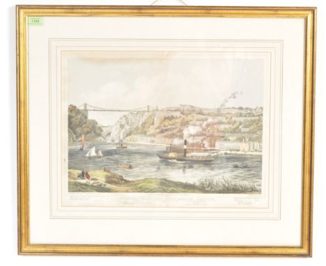 After Henry Pearce - A 19th century Victorian colour lithograph of Clifton with the Suspension Bridge. Framed and glazed. Mea