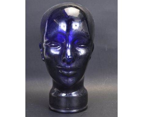 A late 20th century Art Deco style moulded pressed glass phrenology type male head - shop display stand / millinery mannequin