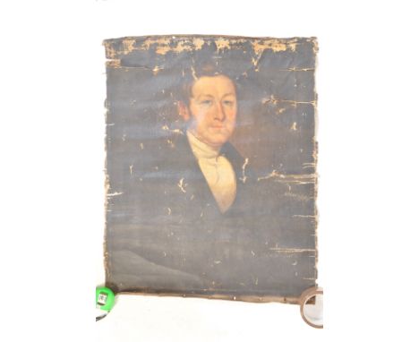 An early 19th century George III oil on canvas portrait study painting on canvas painting of a man in formal attire. A/F. Unf