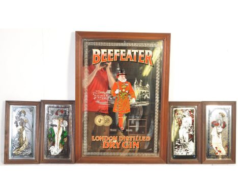 A collection of retro vintage 20th century advertising mirrors comprising of a Beefeater London Distilled Dry Gin mirror toge