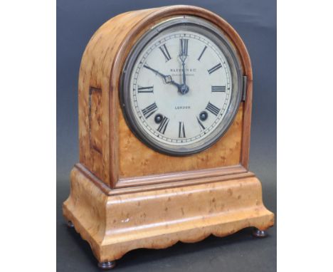 A 19th century Victorian burr walnut mantel clock by Kleyser and Co. The clock having white painted face with Roman numerals 