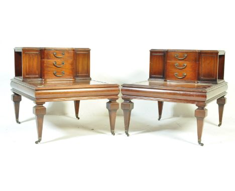 A pair of Victorian revival 20th century&nbsp;&nbsp;mahogany and leather top side tables / occasional tables. The two step li