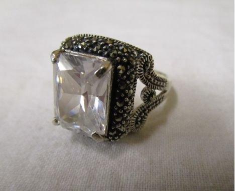 Silver marcasite &amp; quartz ring