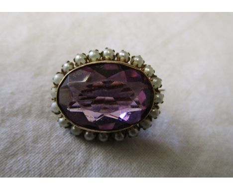 Amethyst &amp; seed pearl brooch