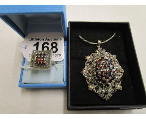 Garnet set brooch &amp; ring