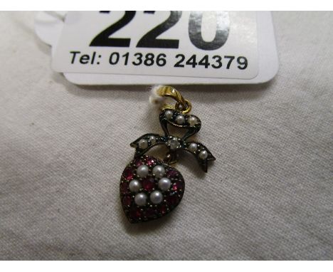 Small ruby, diamond &amp; seed pearl heart locket