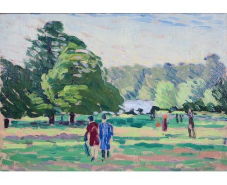 Edward Morland Lewis (Welsh,1903- 1943)  Sketch in Hyde Park Oil on panel Framed W43cm x H33cm  Provenance : Private Collecti