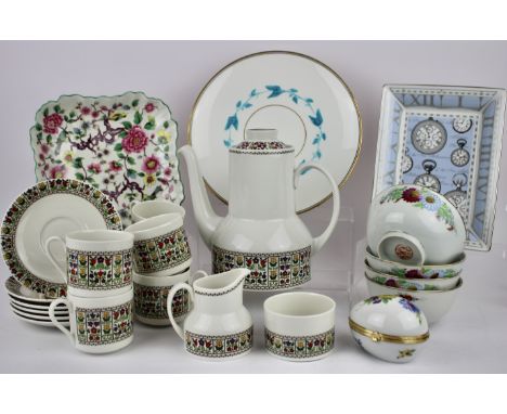 A Royal Doulton "Fireglow" Coffee set, comprising coffee pot, milk jug, sugar bowl, six coffee cans and saucers, together wit