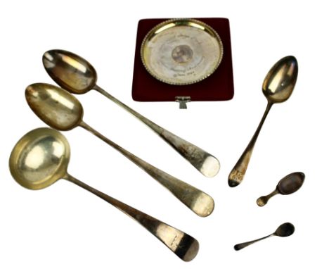 Collection of Silver and Silver Plate, comprising a cased white metal dish inset with an Indian silver one Rupee coin, dated 