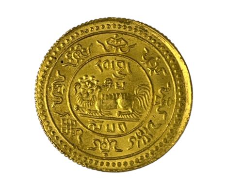 Tibet, Anonymous, gold 20-Tam Srang, 12.19g, (tested 23.84ct) 15-54 (1920), snow lion facing left, the words&nbsp;rab byung 1