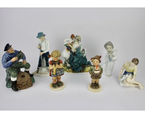 Three Royal Doulton Figures, comprising "St George" HN2051, "The Lobster Man" HN2317, "Treasure Island" HN2243, together with