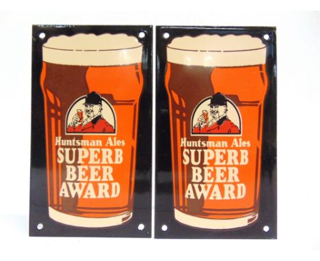 BREWERIANA - TWO ELDRIDGE POPE HUNTSMAN ALES ENAMEL SIGNS  each 17cm x 9.75cm.