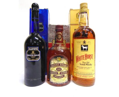 WHISKY - WHITE HORSE SCOTCH WHISKY  43% proof, one litre bottle, boxed; together with Chivas Regal Scotch Whisky, 12 Years Ol
