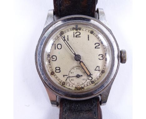 ENICAR - a Vintage stainless steel military issue mechanical wristwatch, silvered dial with Arabic numerals, subsidiary secon