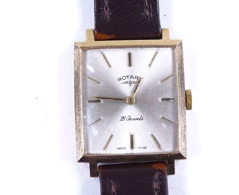 ROTARY - a Vintage 9ct gold mechanical wristwatch, ref. 7539, silvered dial with gilt baton hour markers, hallmarks London 19