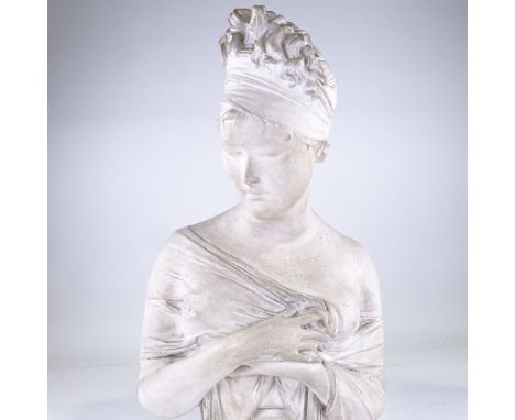 A ceramic/plaster bust of Madame Recamier, height 64cmChip to top of her hair and several other small chips 