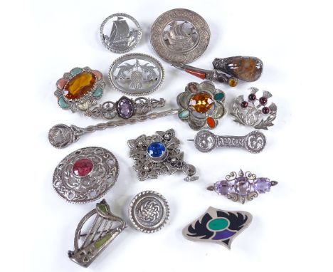 Various Scottish and Celtic style jewellery, including hardstone broochesLot sold as seen unless specific item(s) requested 