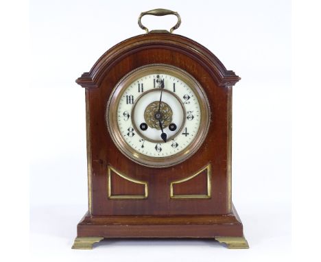 A German 19th century mahogany 8-day dome-top bracket clock, brass mounts with enamel dial Arabic numerals and movement strik