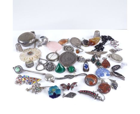 Large collection of various silver and stone set jewellery, The Tivoli rock crystal watch, silver pocket watch, Victorian coi