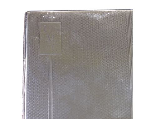 A George VI rectangular silver cigarette case, allover engine turned decoration with gilt interior, by Harman Brothers, hallm