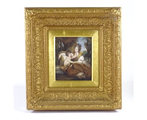 Attributed to Daniel Gardner (1750 - 1805), watercolour/pastel on velum mounted on wood panel, woman and child, 8" x 7", fram