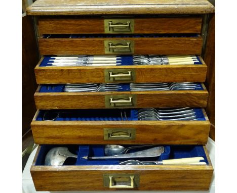 A George V Walker & Hall solid silver canteen of cutlery, including mostly sets for 12 people, including asparagus tongs, sou