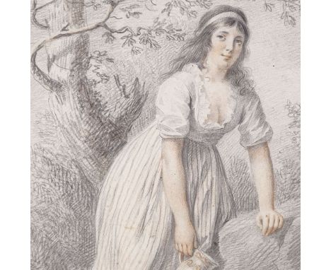 G Van Den Berg (1769 - 1817), pencil/crayon drawing, girl collecting water, signed, 14.5" x 9", framedGood condition 