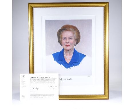 Baroness Margaret Thatcher, colour lithograph print by Richard Stone, signed in pen by Baroness Thatcher and in pencil by the