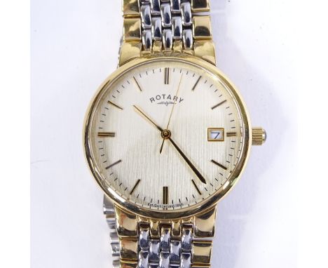 ROTARY - a bi-metal gold plated stainless steel quartz wristwatch, ref. GB00497/03, silvered dial with gilt baton hour marker