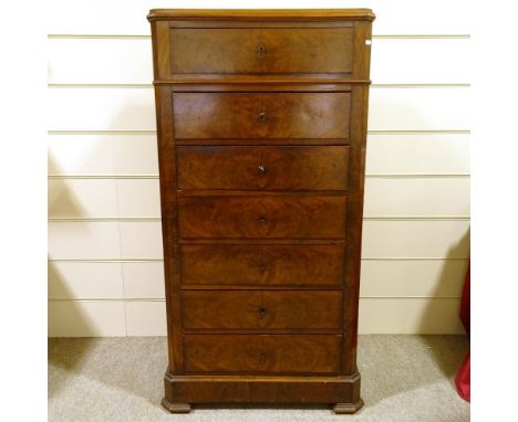 A 19th century French mahogany tall chest of 7 drawers, on bracket feet, width 72cm, height 1.41mGood condition 
