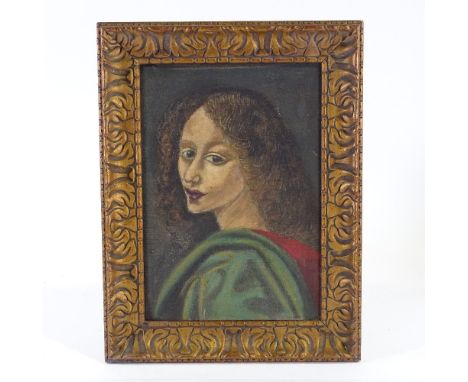 Oil on canvas, portrait of a woman, unsigned, 16" x 11", framed 