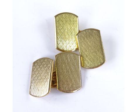 A pair of early 20th century 18ct gold curved rectangular panel cufflinks, engine turned decoration, hallmarks London 1928, p